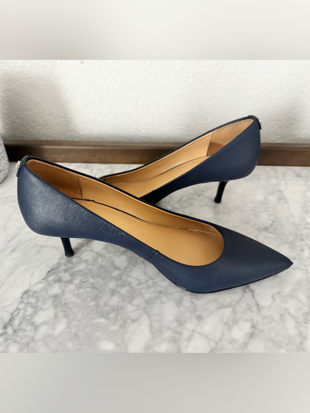 Michael Kors Navy Pointed-Toe Kitten Heels